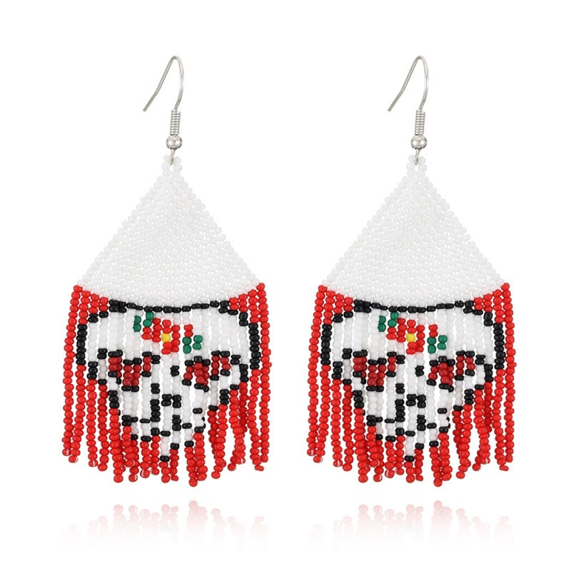 Wholesale Halloween Hand-woven Skull Pumpkin Tassel Rice Bead Earrings